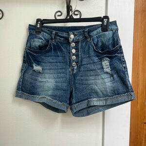 Denim Button-Fly Distressed Women's Shorts